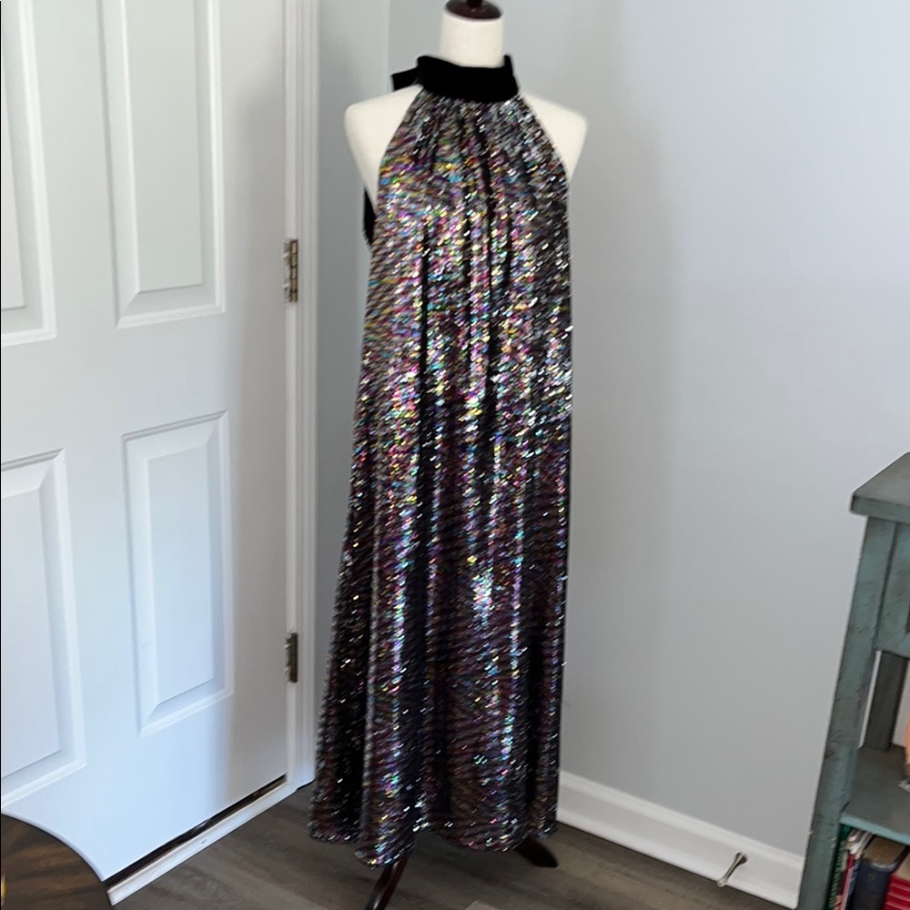 Holly Shae Design Stunning Holiday Dress Multicolor Sequin Halter